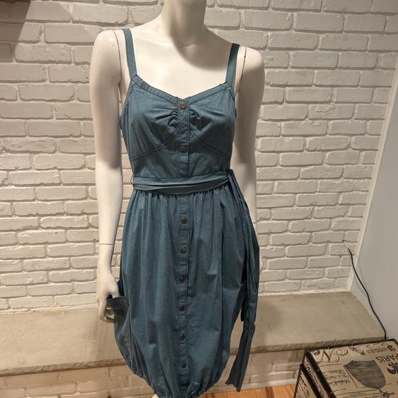 ZAC POSEN for Target Teal Button Front Dress Boho Chic Cinched Waist Pocket NWOT - Picture 8 of 14